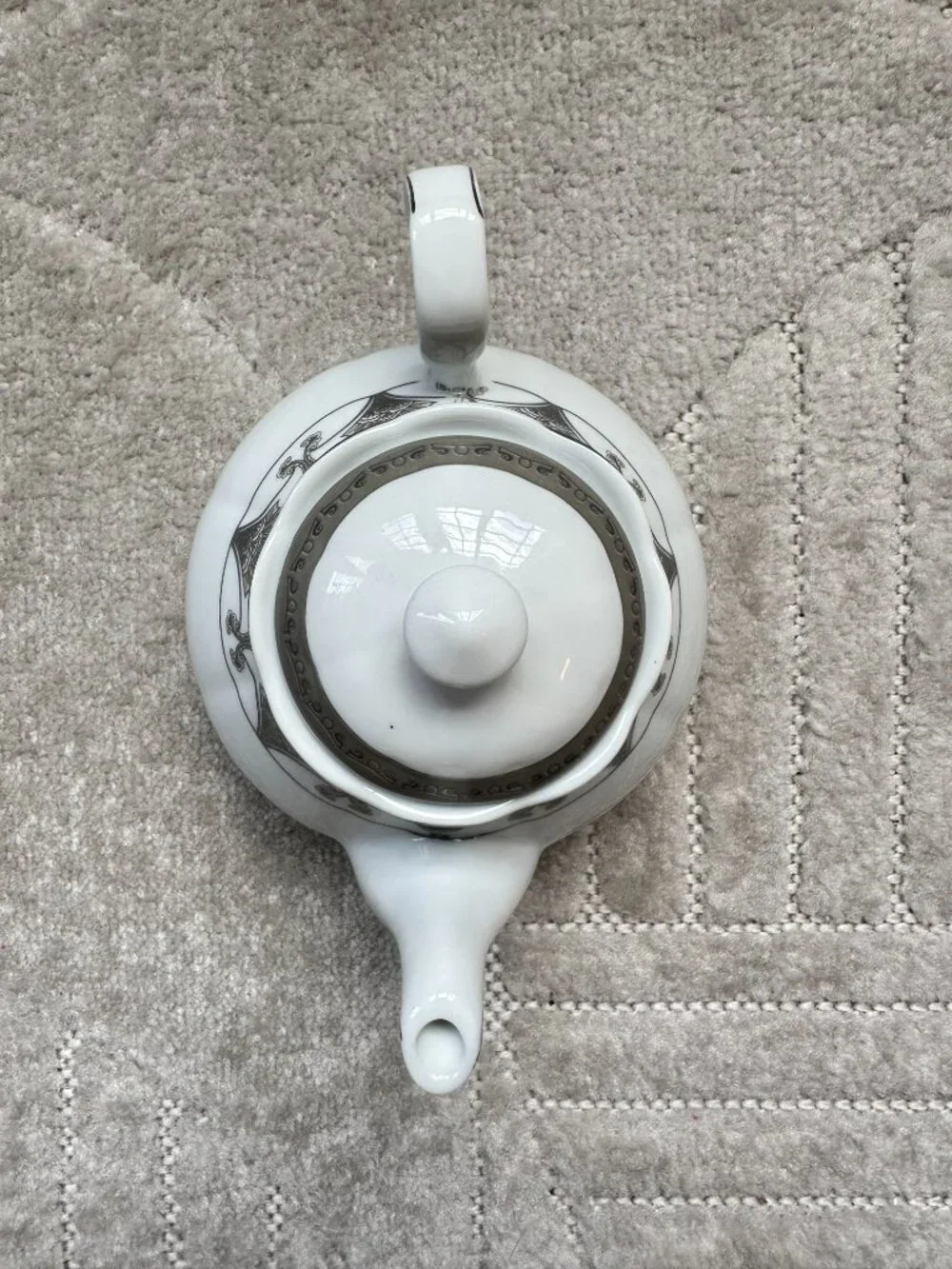 Vintage G S Fine Porcelain German Design Teapot Silver Gray Fan Pattern